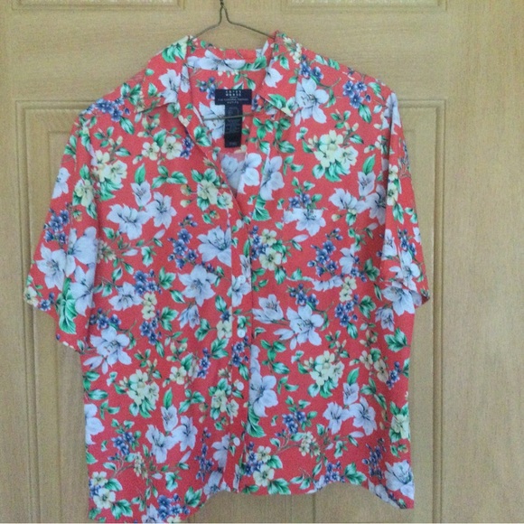 Crazy HORSE BY LIZ CLAIBORNE FLORAL SHORT SLEEVE BUTTON DOWN BLOUSE VINTAGE - Picture 1 of 3